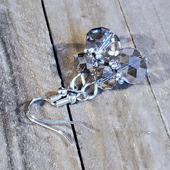 Vintage Faceted Clear Smoke Crystal Rondelle Silver Plated Bali Style Daisy Bead - Picture 5 of 7